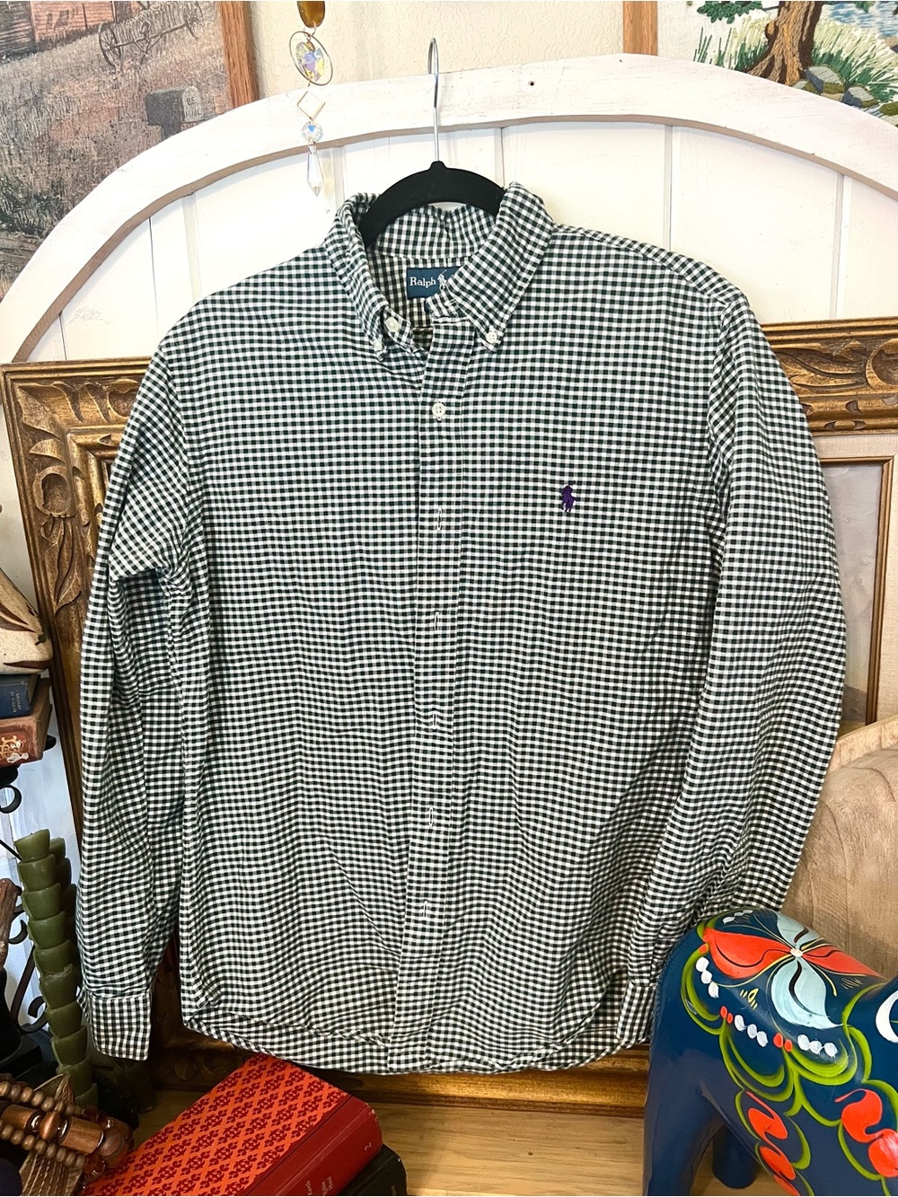 Ralph Lauren POLO Green Gingham Preppy Country Club Classic Button Down Shirt - Picture 2 of 8